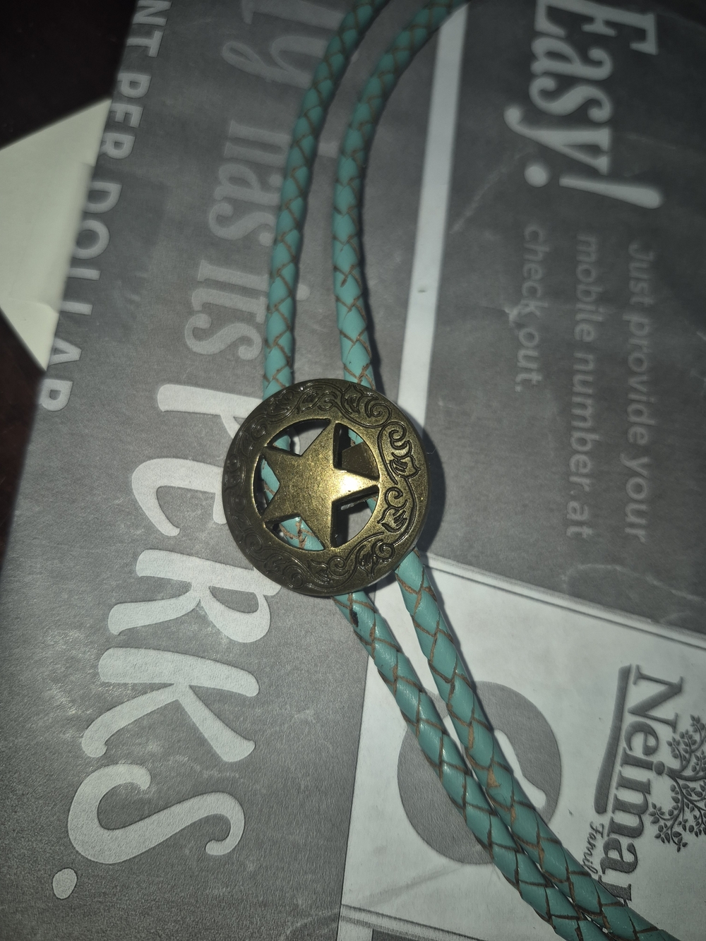 Western BOLO Necklace. Turquoise Braided Cord Bracelet with Antique Gold Star